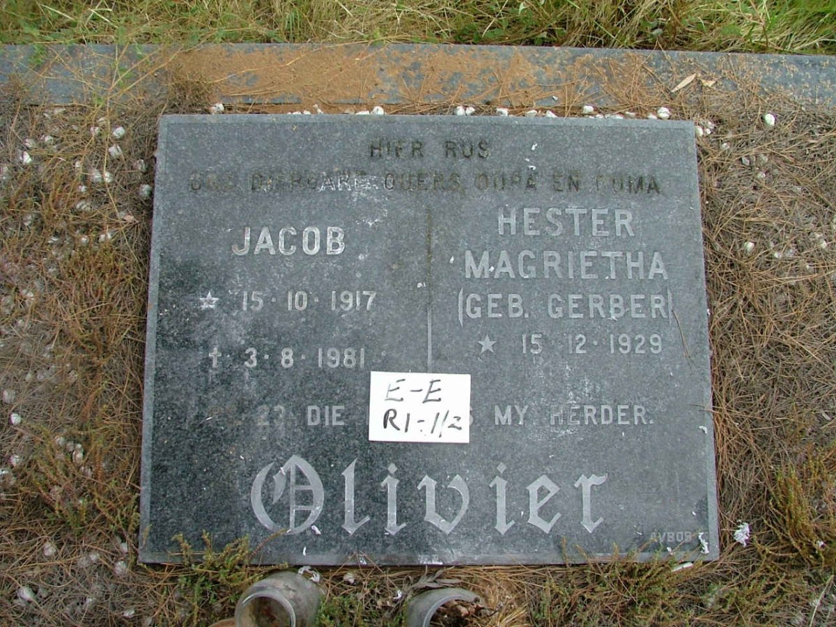 OLIVIER Jacob 1917-1981 &amp; Hester Magrietha GERBER 1929-