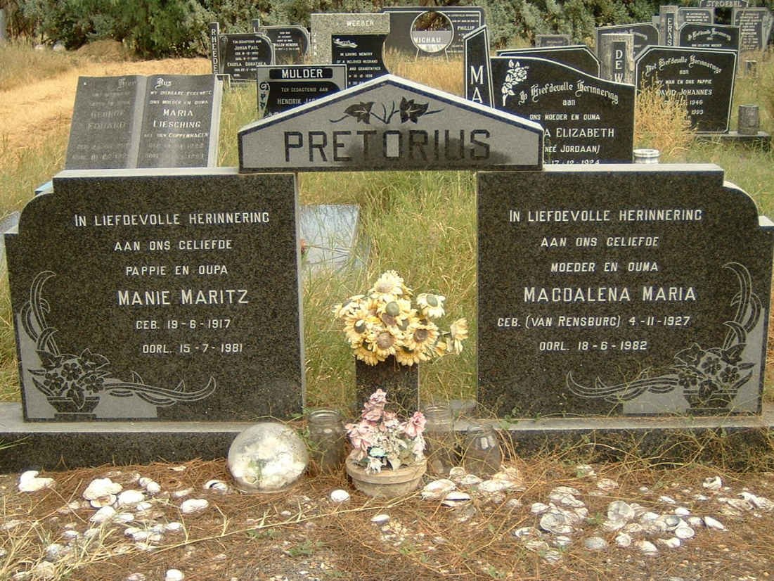 PRETORIUS Manie Maritz 1917-1981 &amp; Magdalena Maria VAN RENSBURG 1927-1982