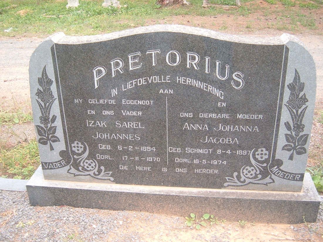 PRETORIUS Izak Sarel Johannes 1894-1970 &amp; Anna Johanna Jacoba SCHMIDT 1897-1974