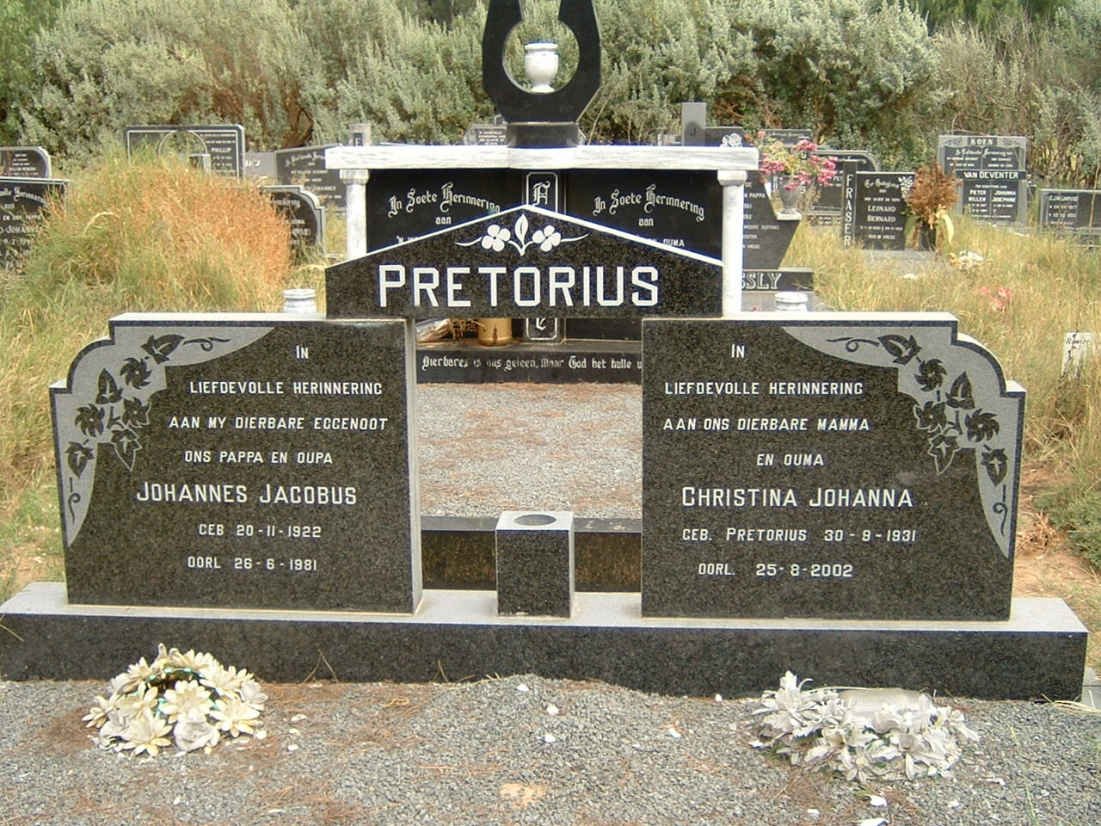 PRETORIUS Johannes Jacobus 1922-1981 &amp; Christina Johanna PRETORIUS 1931-2002