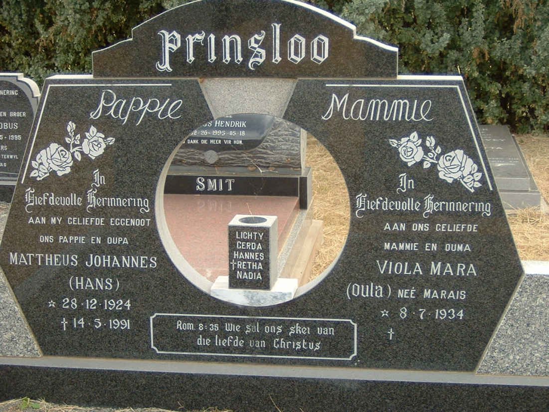 PRINSLOO Mattheus Johannes 1924-1991 &amp; Viola Mara MARAIS 1934-