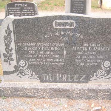 PREEZ Johannes Hendrik, du 1918-1958 &amp; Aletta Elizabeth GERBER 1920-1992