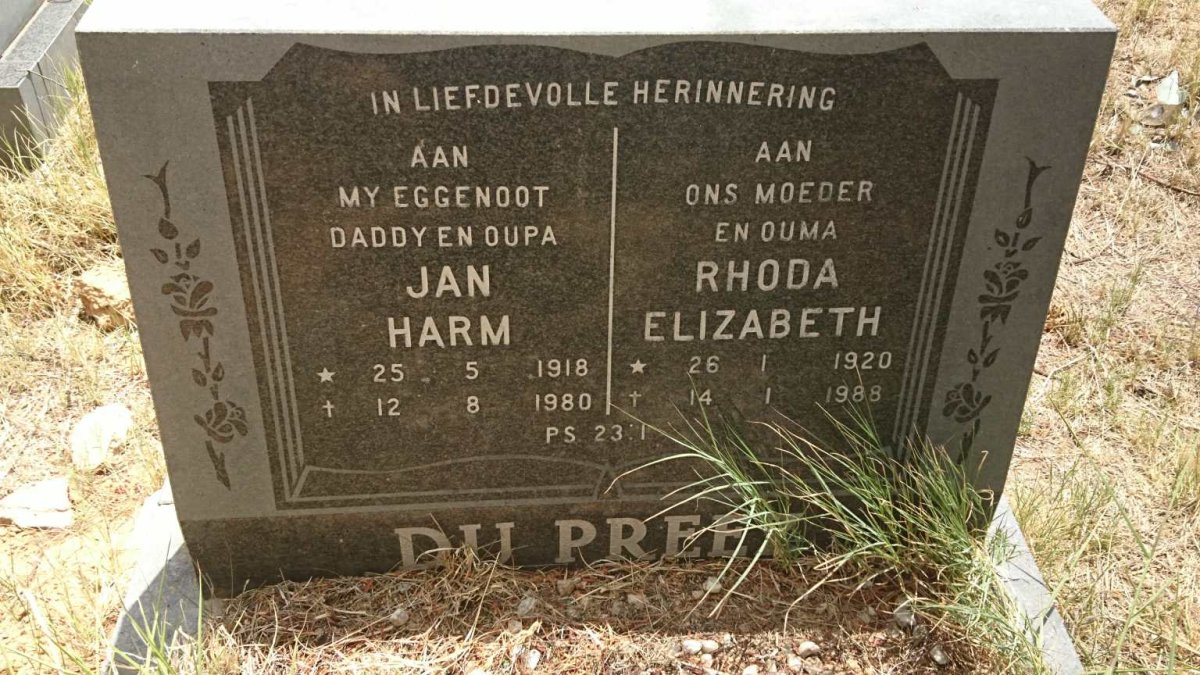 PREEZ Jan Harm, du 1918-1980 &amp; Rhoda Elizabeth 1920-1988