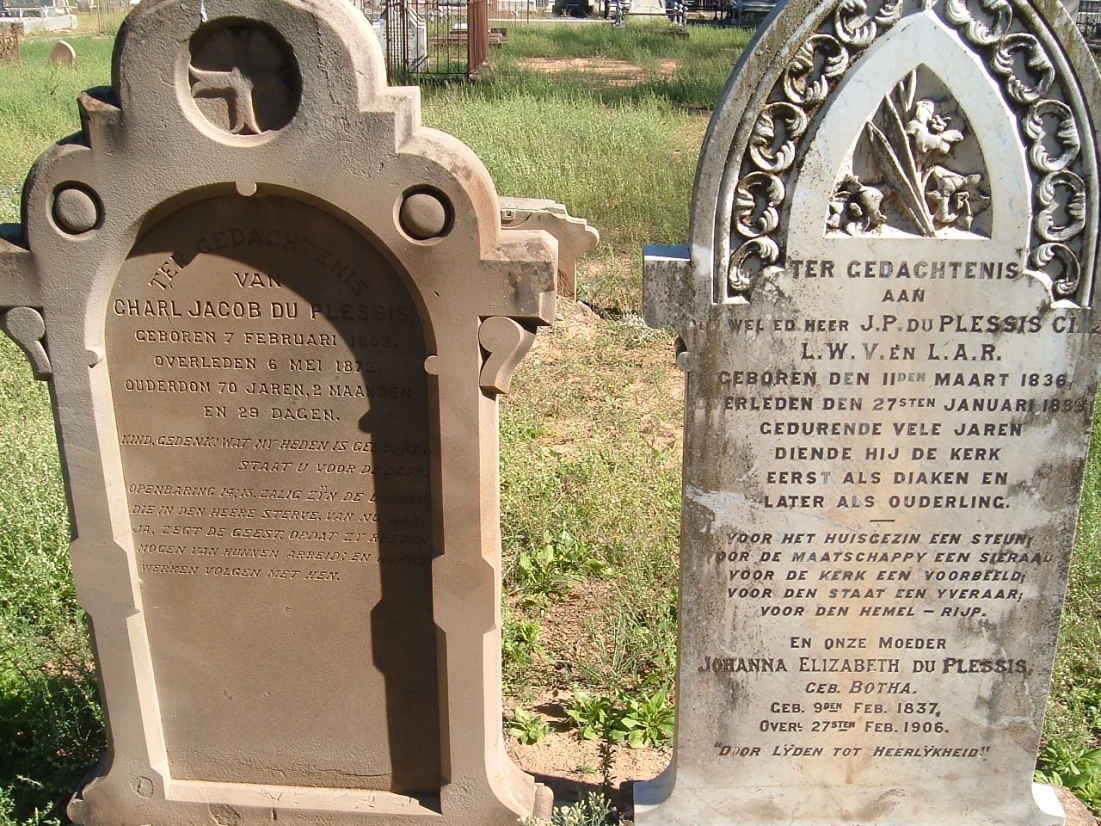 PLESSIS Charl Jacob, du 1803-1873 :: PLESSIS J.P., du 1836-1889 &amp; Johanna Elizabeth BOTHA 1837-1906