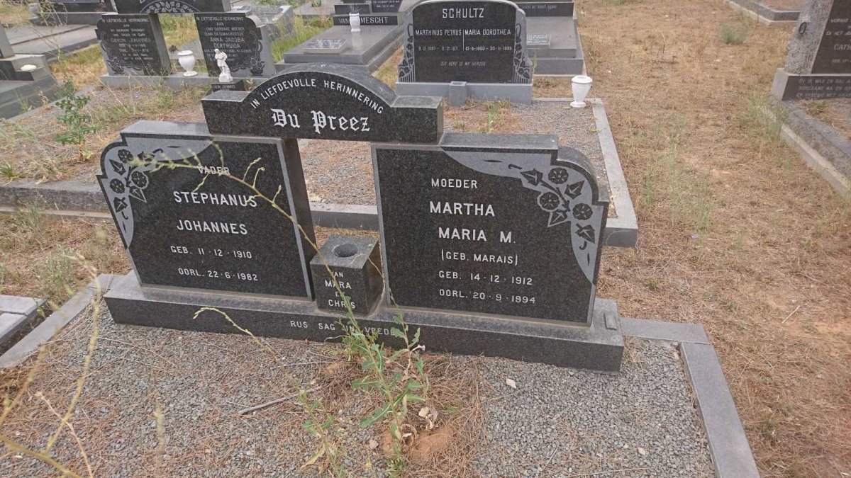 PREEZ Stephanus Johannes, du 1910-1982 &amp; Martha Maria M. MARAIS 1912-1994