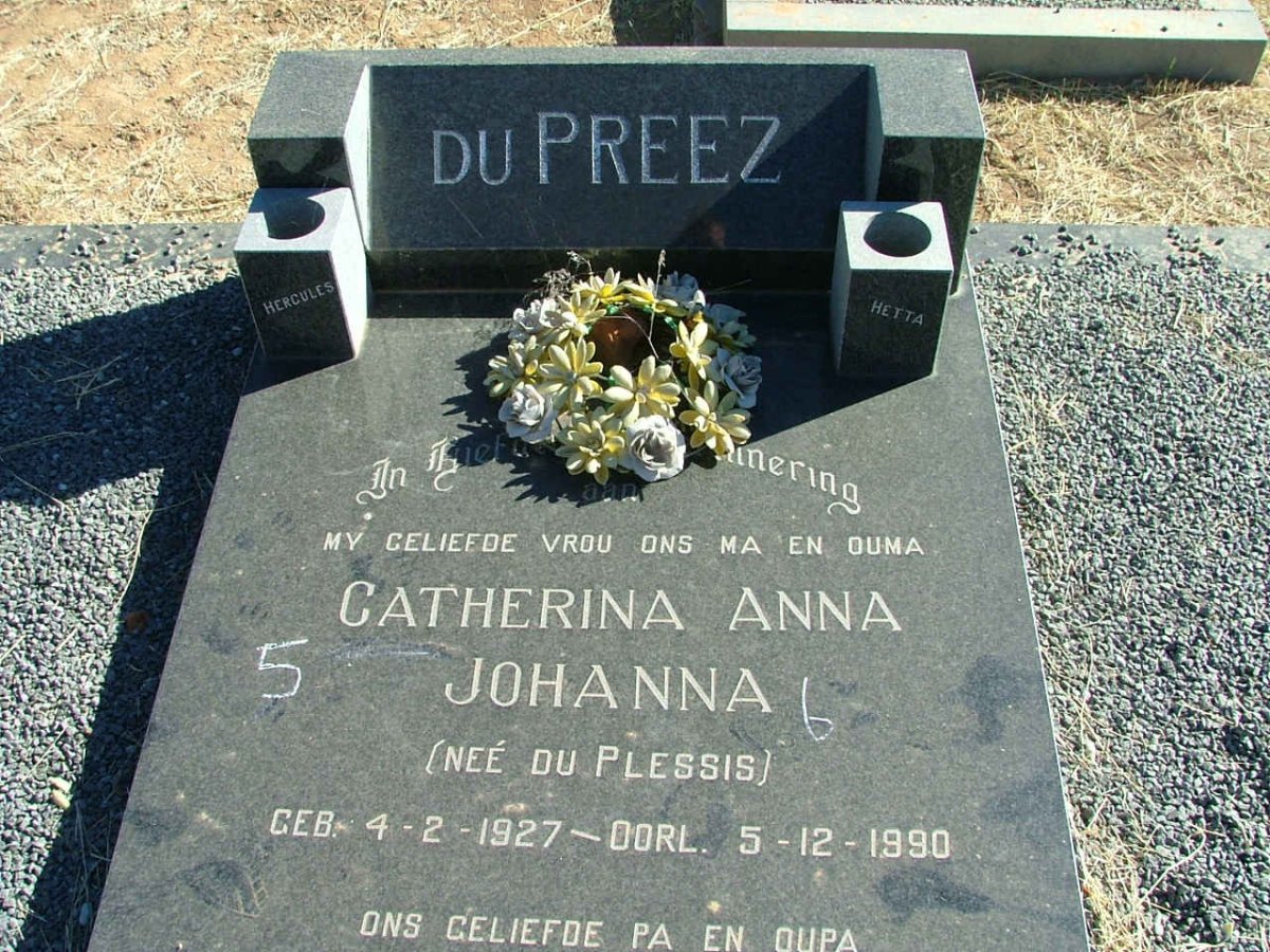 PREEZ Reynier van Rooyen Hertzog, du 1920-2002 &amp; Catharina Anna Johanna DU PLESSIS 1927-1990