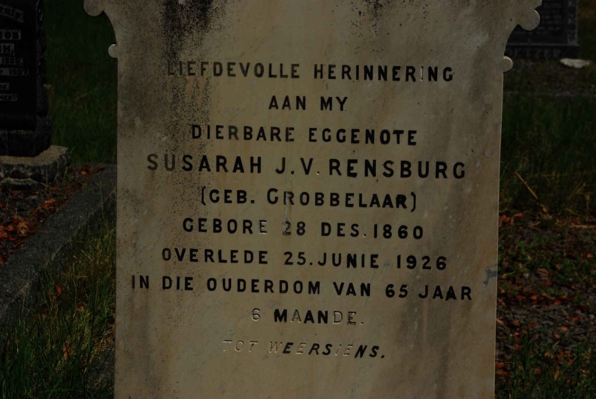 RENSBURG Susarah, J.v. nee Grobbelaar 1860-1926