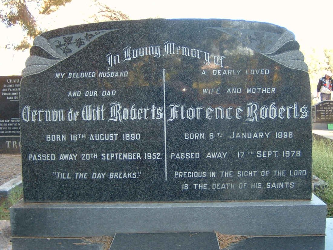 ROBERTS Vernon de Witt 1890-1952 &amp; Florence 1896-1978