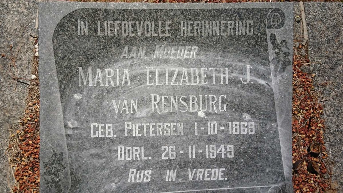 RENSBURG Maria Elizabeth J., van neer PIETERSEN 1869-1949