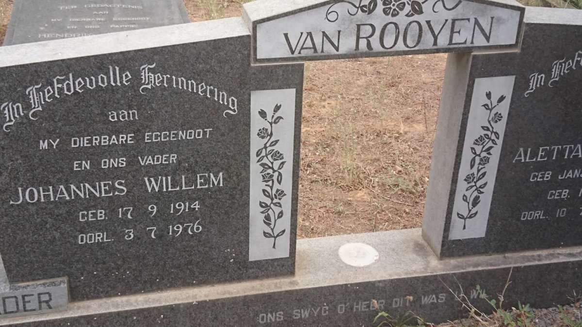 ROOYEN Johannes Willem, van 1914-1976 &amp; Aletta Catherina JANSE VAN RENSBURG 1916-1984