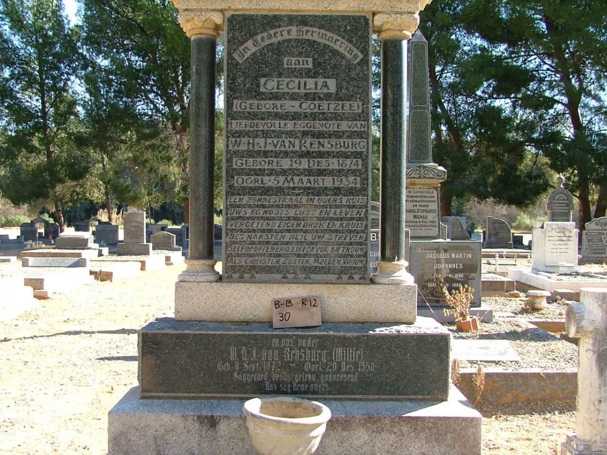 RENSBURG W.H.J. van 1872-1950 &amp; Cecilia COETZEE 1874-1934