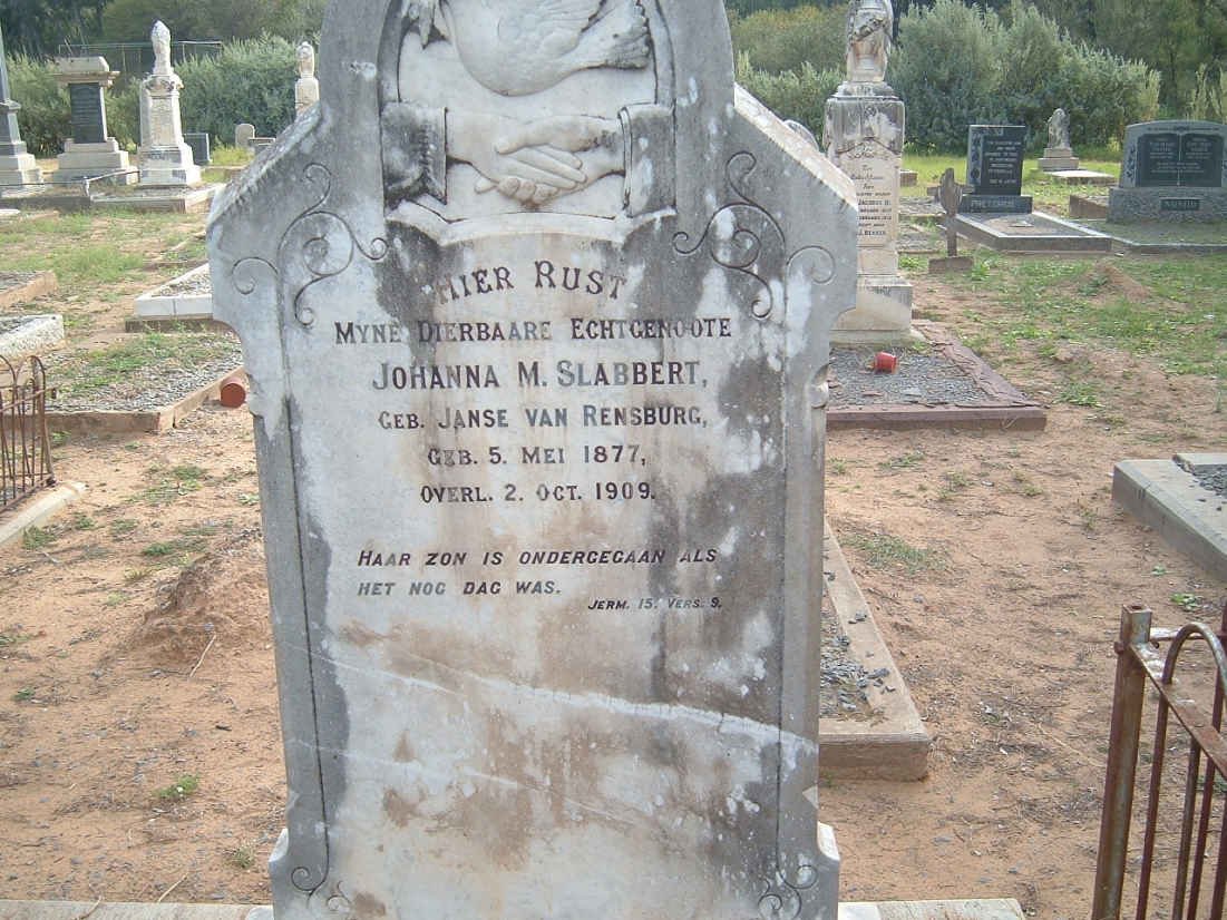 SLABBERT Johanna M. nee JANSE VAN RENSBURG 1877-1909