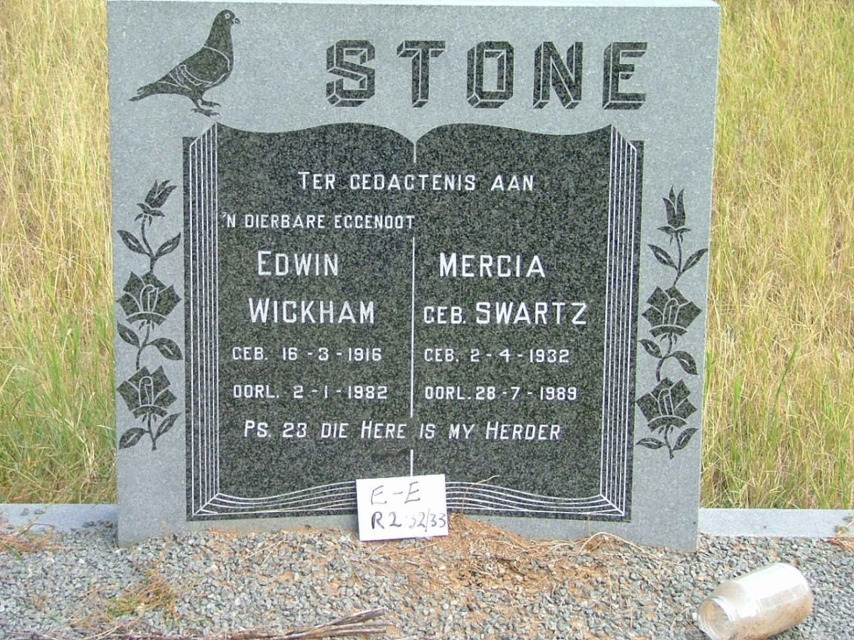 STONE Edwin Wickham 1916-1982 &amp; Mercia SWARTZ 1932-1989