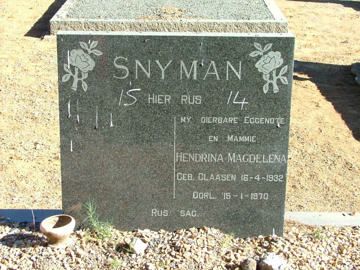 SNYMAN Hendrina Magdelena nee CLAASEN 1932-1970