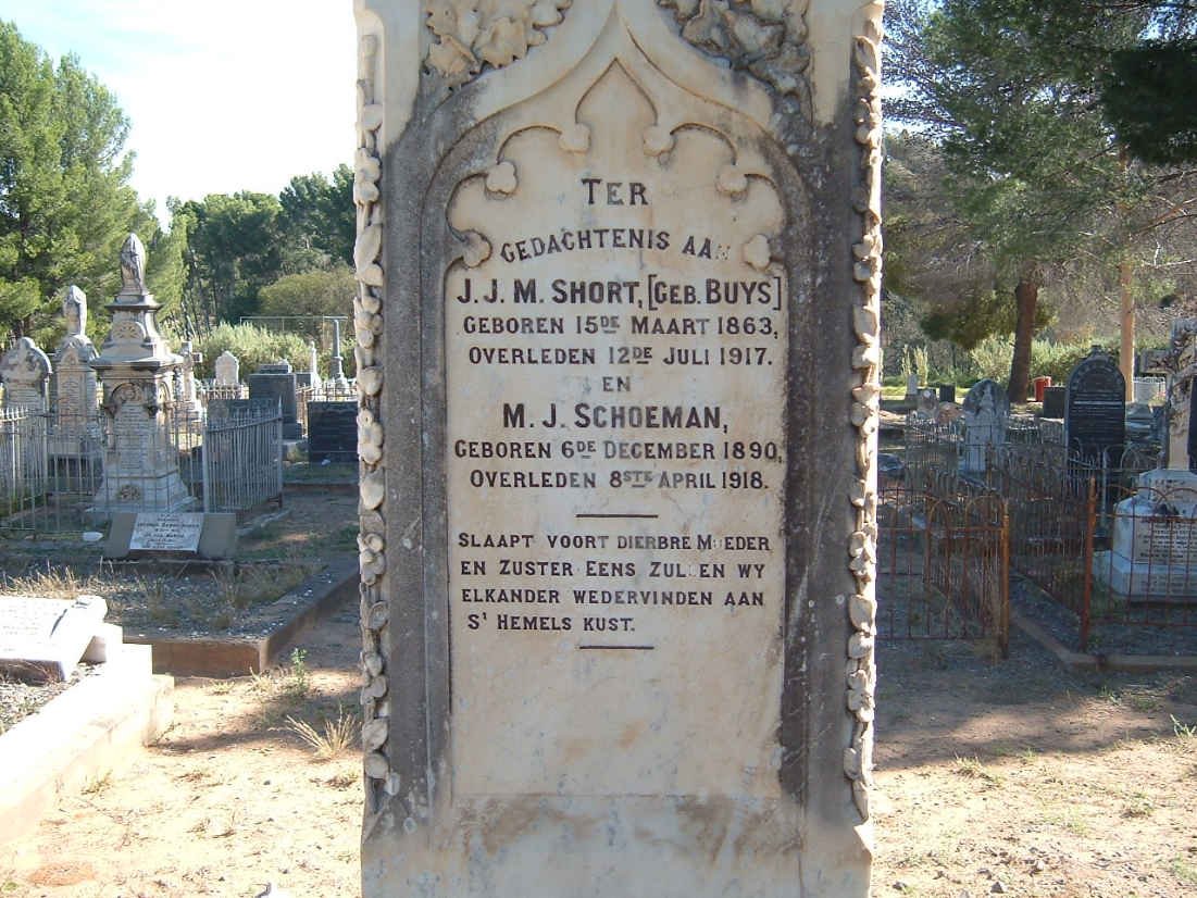 SHORT J.J.M. nee BUYS 1863-1917 :: SCHOEMAN M.J. 1890-1918