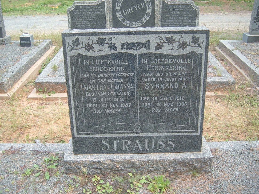 STRAUSS Sybrand A. 1913-1986 &amp; Martha Johanna VAN STRAATEN 1913-1957