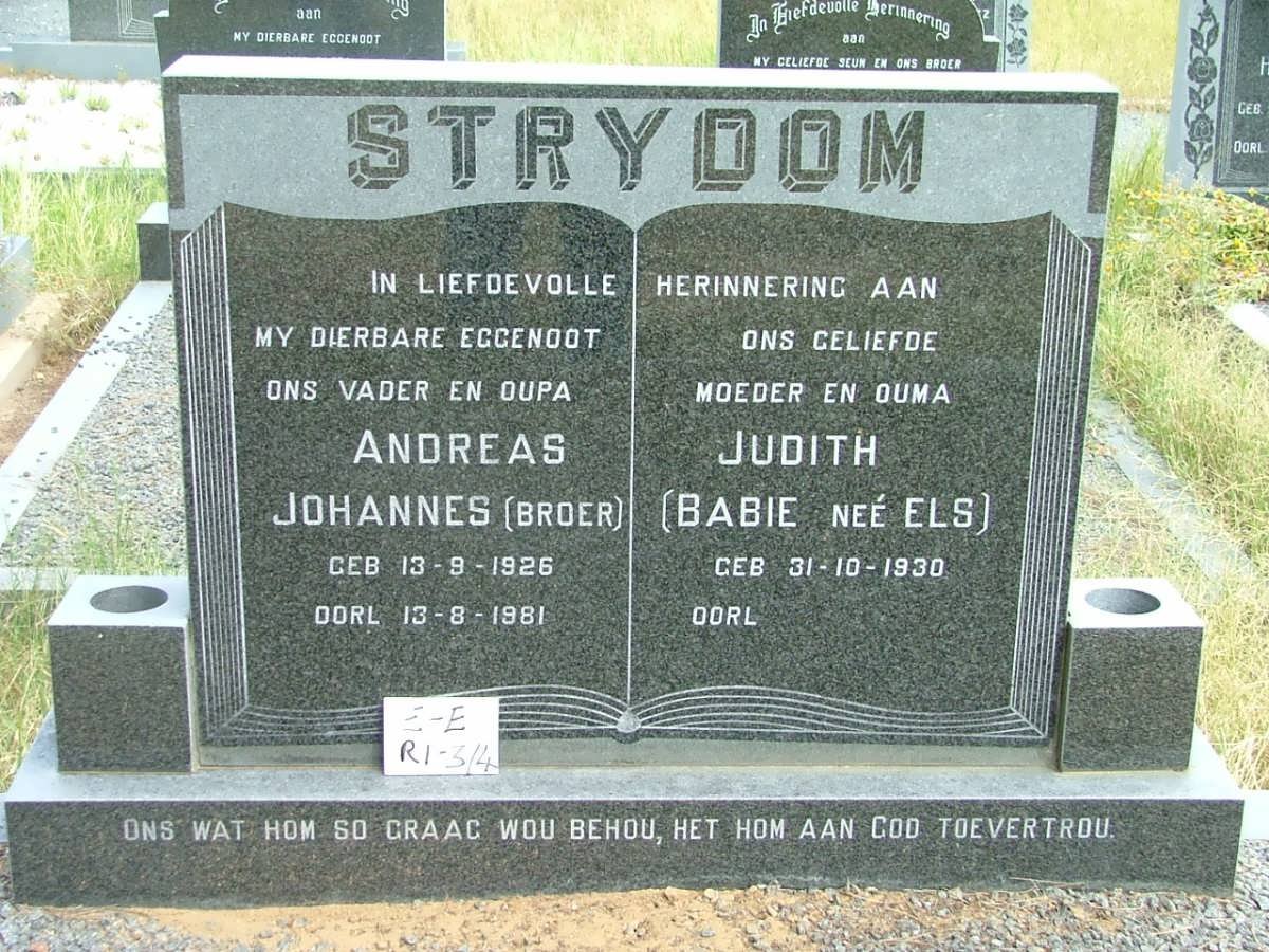 STRYDOM Andreas Johannes 1926-1981 &amp; Judith ELS 1930-
