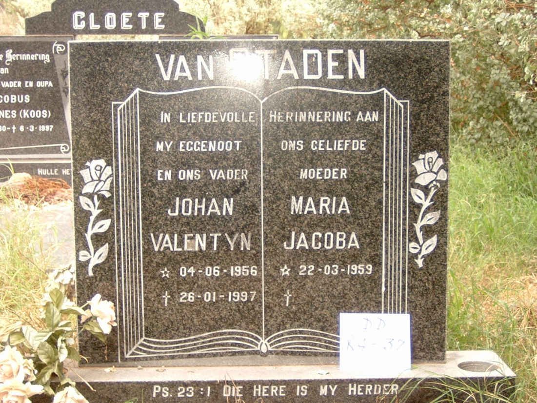 STADEN Johan Valentyn, van 1956-1997 &amp; Maria Jacoba 1959-