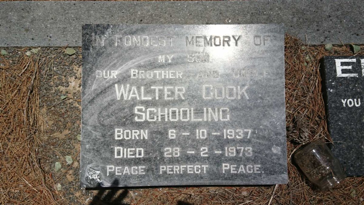 SCHOOLING Walter Cook 1897-1967 &amp; Prudence Maria  MANN 1911-1978 :: SCHOOLING Walter Cook 1937-1973 :: Eileen -2009
