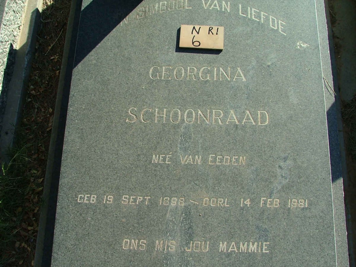 SCHOONRAAD Georgina nee VAN EEDEN 1898-1981