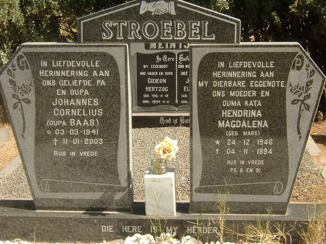 STROEBEL Johannes Cornelius 1941-2003 &amp; Hendrina Magdalena MARX 1946-1994