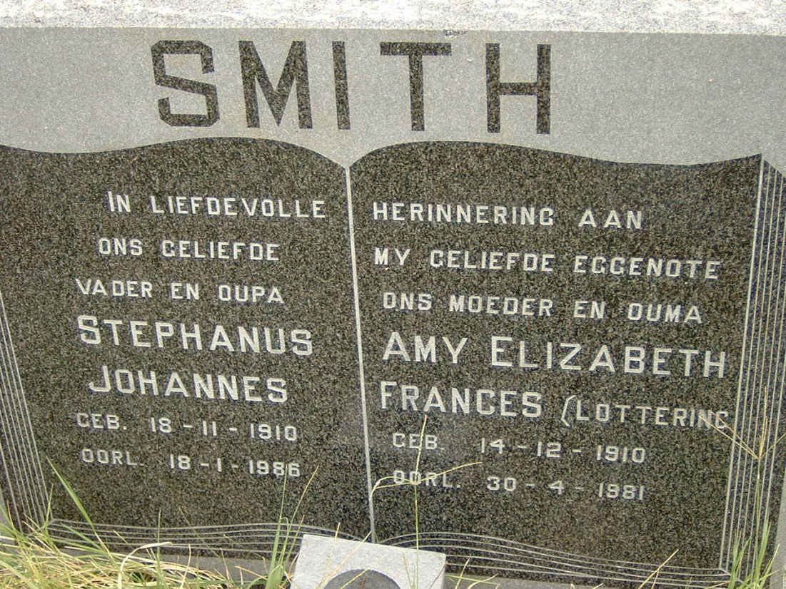 SMITH Stephanus Johannes 1910-1986 &amp; Amy Elizabeth Frances LOTTERING 1910-1981