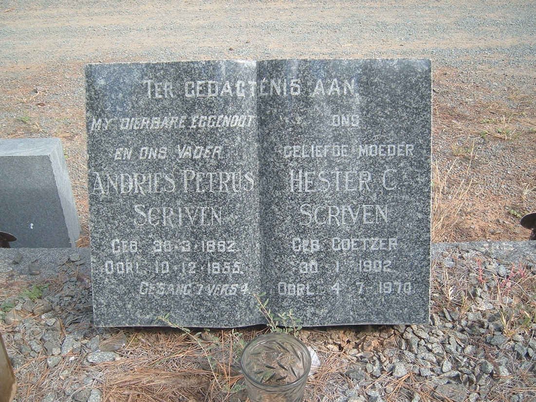 SCRIVEN Andries Petrus 1882-1955 &amp; Hester C. COETZER 1902-1970