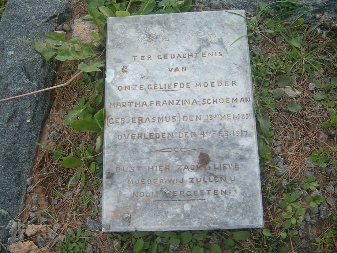 SCHOEMAN Martha Franzina nee ERASMUS 1851-1917