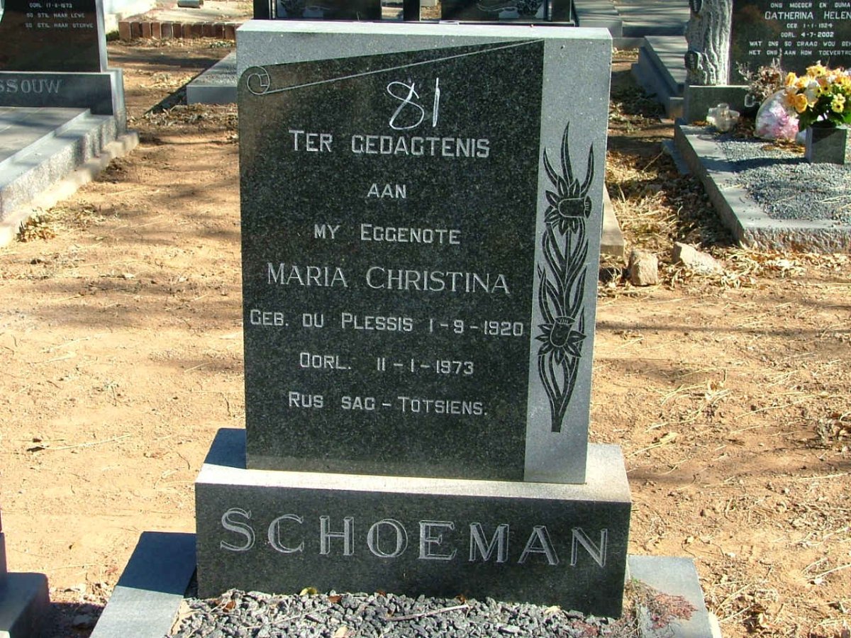 SCHOEMAN Maria Christina nee DU PLESSIS 1920-1973