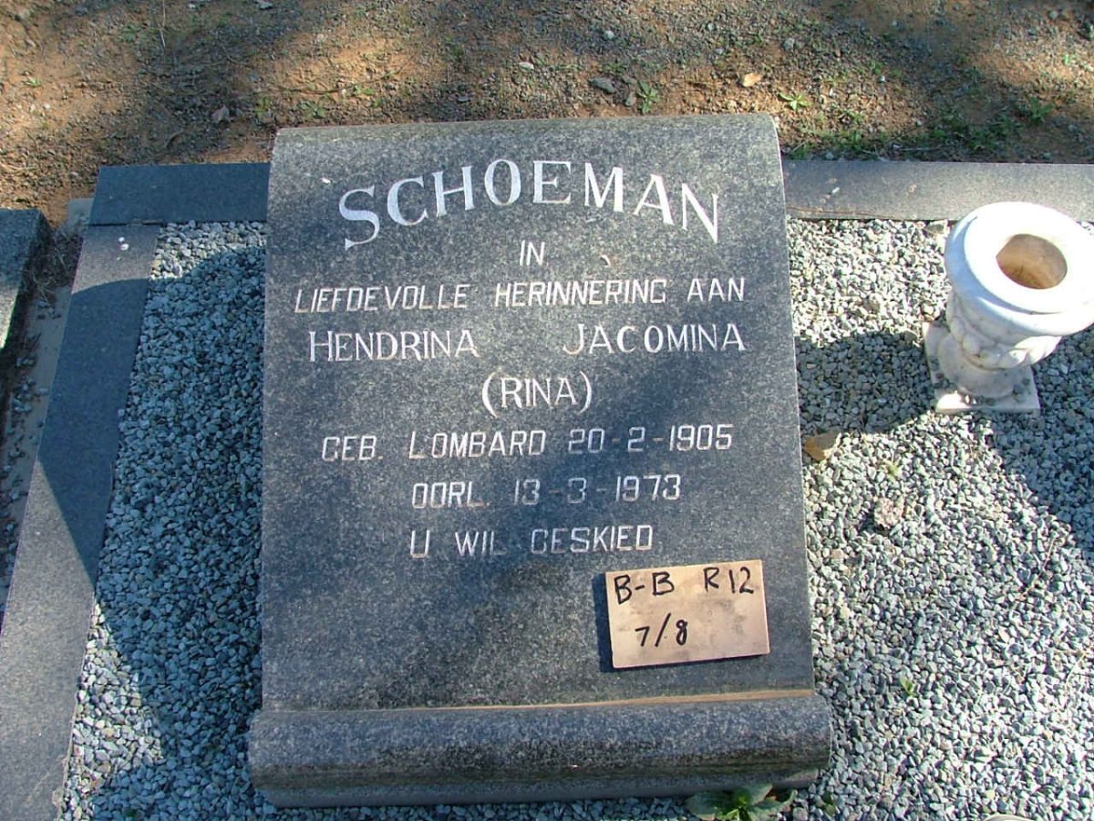 SCHOEMAN Hendrina Jacomina nee LOMBARD 1905-1973