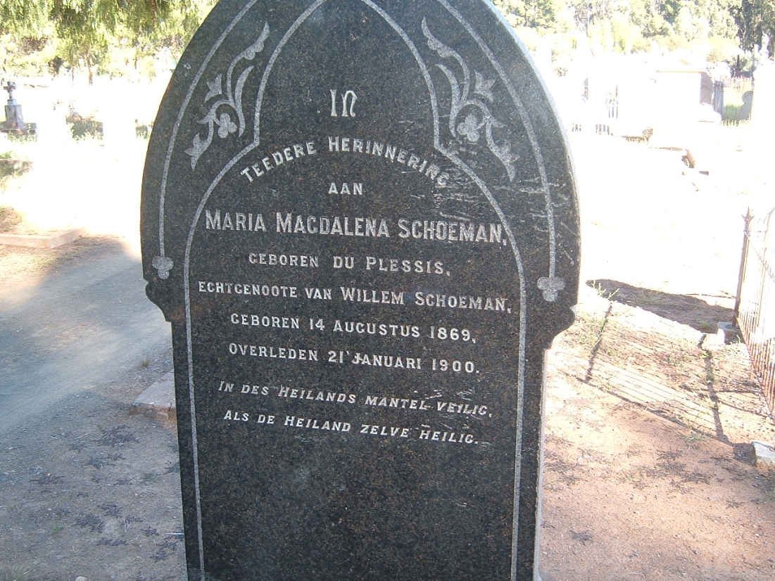 SCHOEMAN Maria Magdalena nee DU PLESSIS 1869-1900