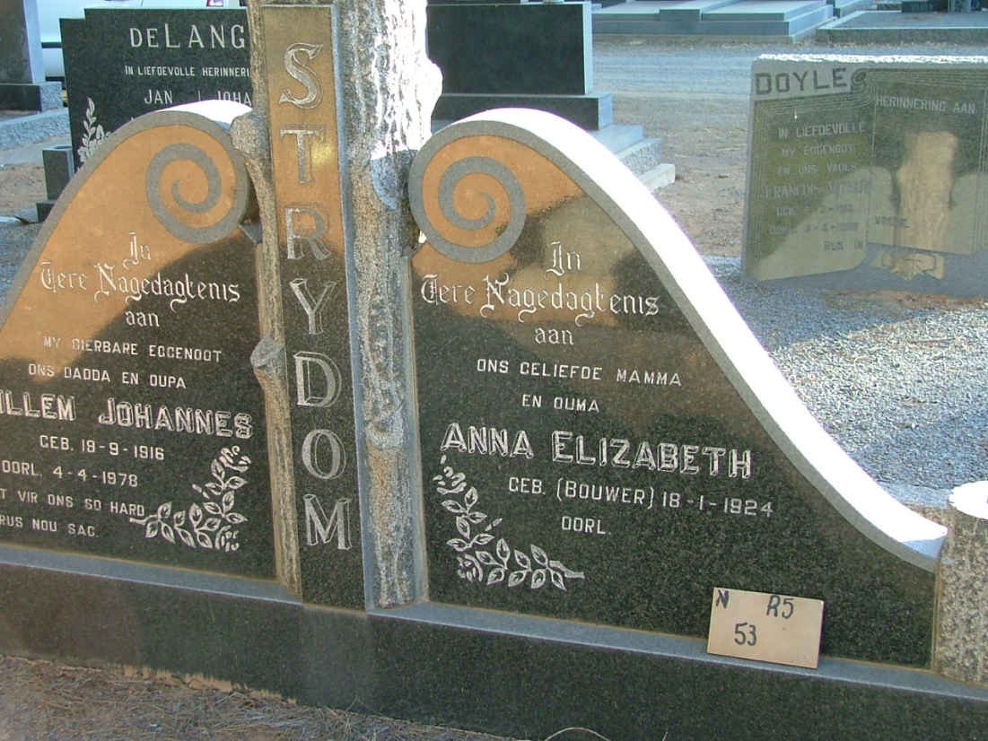 STRYDOM Willem Johannes 1916-1978 &amp; Anna Elizabeth BOUWER 1924-