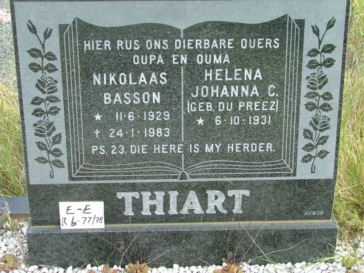 THIART Nikolaas Basson 1929-1983 &amp; Helena Johanna C. du PREEZ 1931-