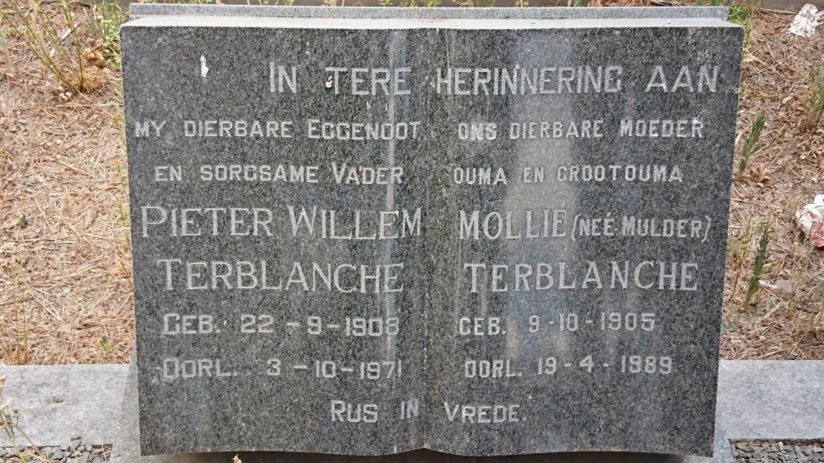 TERBLANCHE Pieter Willem 1908-1971 &amp; Mollie MULDER 1905-1989