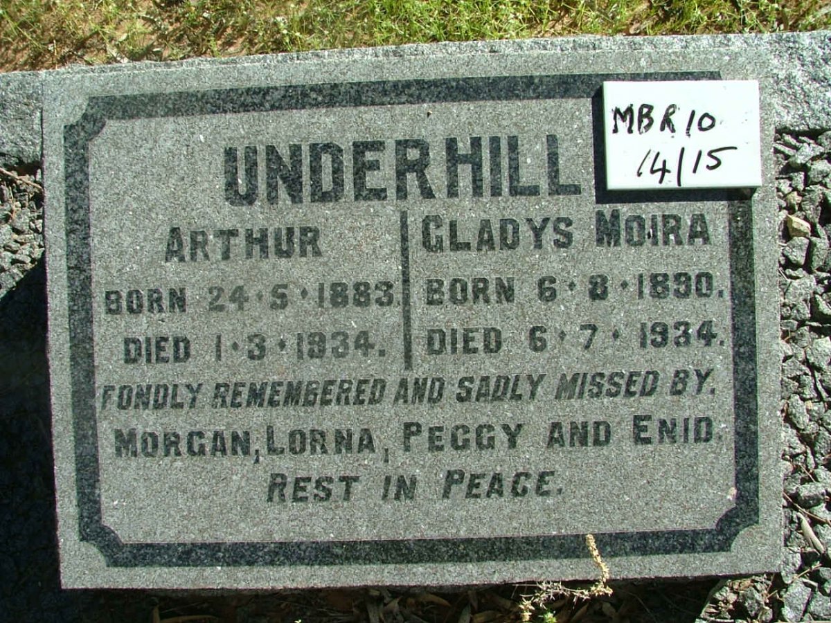 UNDERHILL Arthur 1883 - 1934 &amp; Gladys Moira 1890-1934