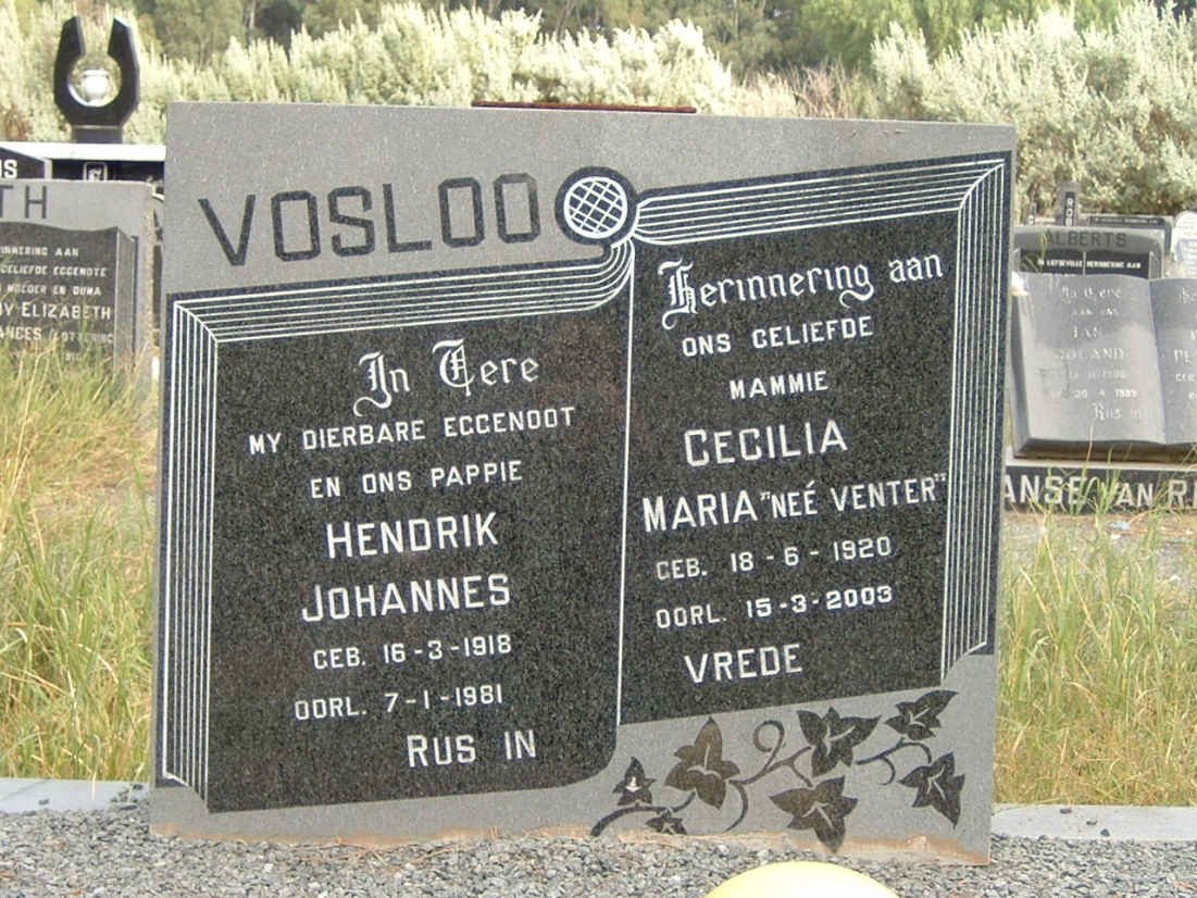 VOSLOO Hendrik Johannes 1918-1981 &amp; Cecilia Maria VENTER 1920-2003