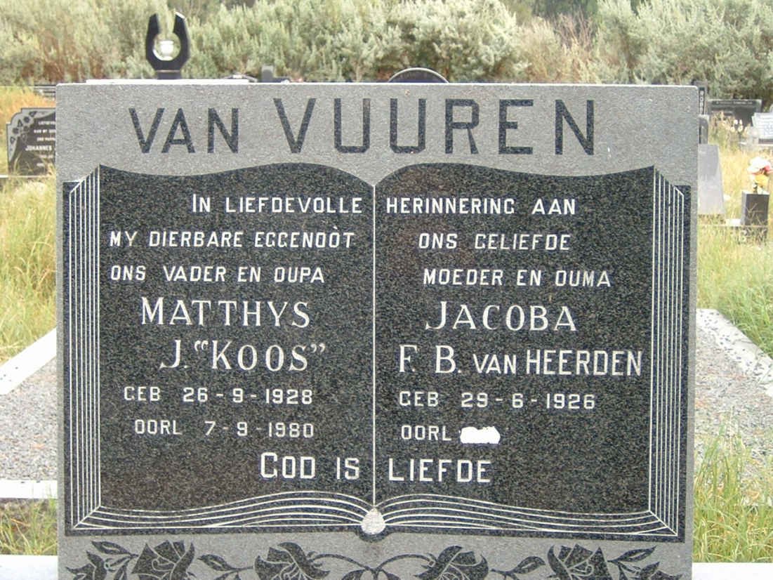 VUUREN Matthys J., van 1928-1980 &amp; Jacoba F.B. VAN HEERDEN 1926-