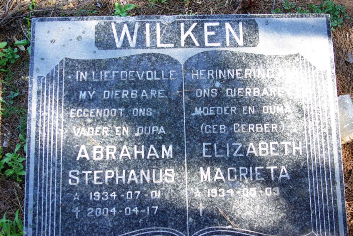WILKEN Abraham Stephanus 1934-2004 &amp; Elizabeth Magrieta GERBER 1934-