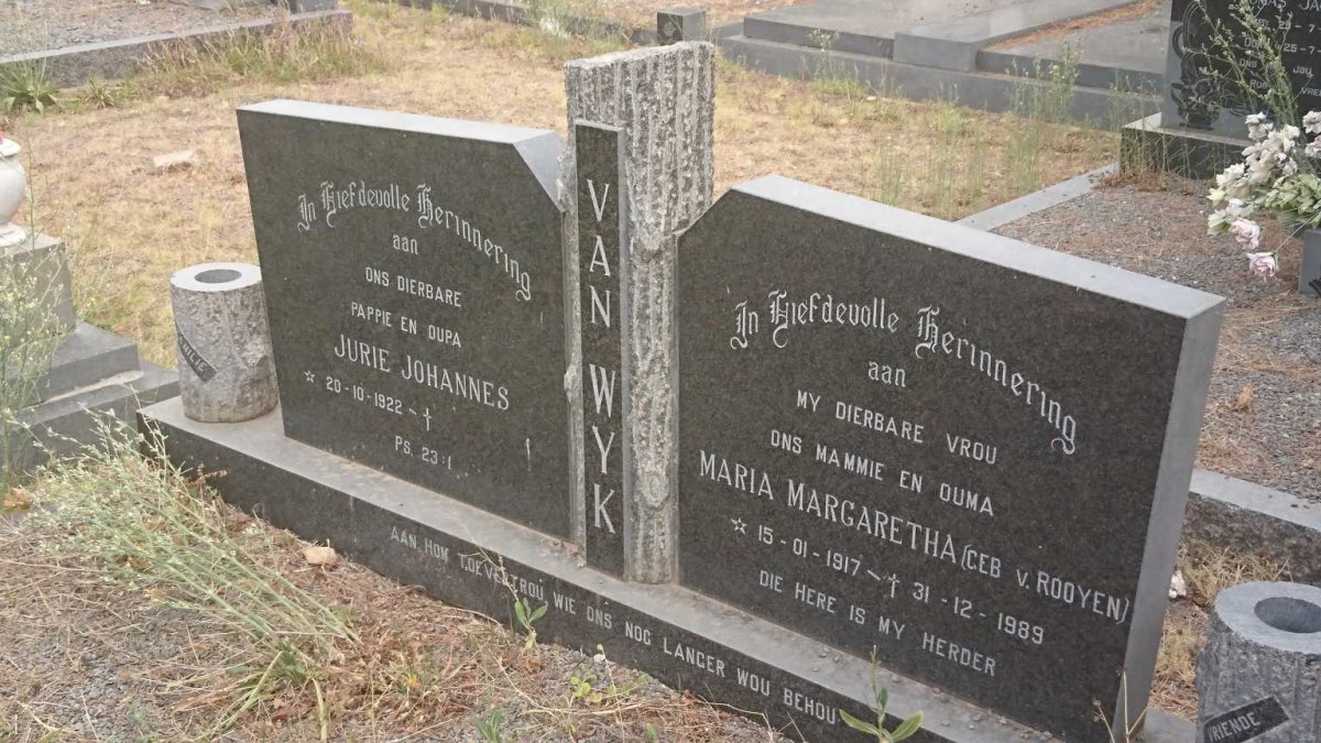 WYK Jurie Johannes, van 1922- &amp; Maria Margaretha VAN ROOYEN 1917-1989