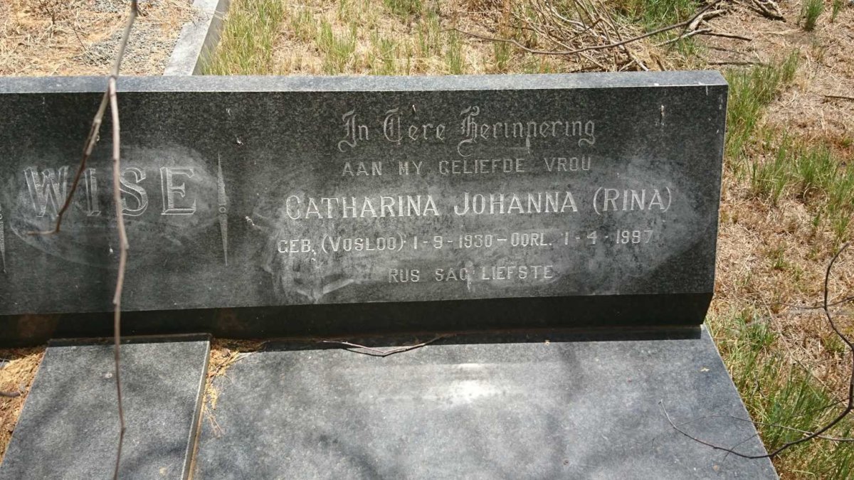 WISE Arthur Arnold 1922-2007 &amp; Catharina Johanna VOSLOO 1930-1997