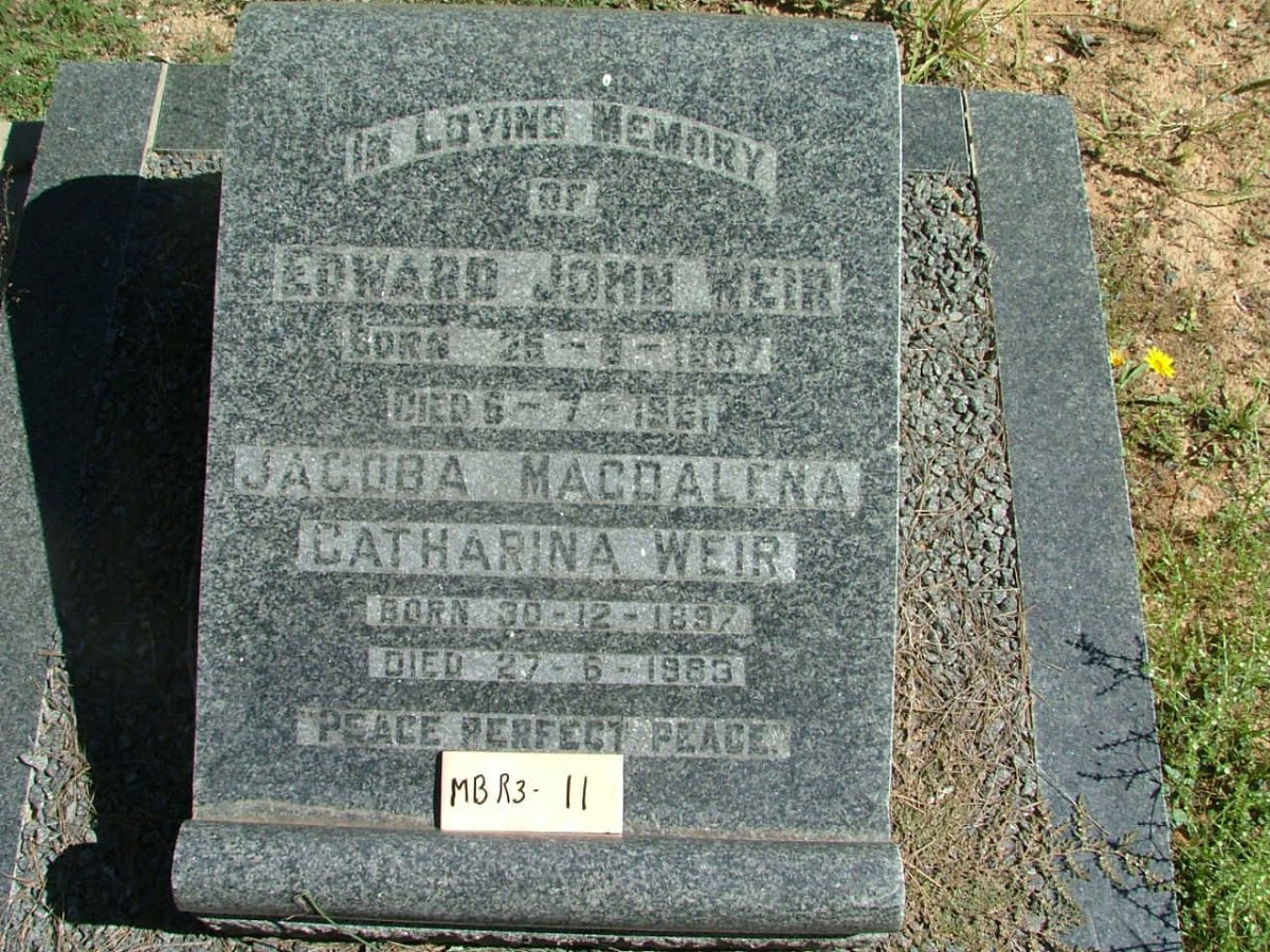 WEIR Edward John 1907-1961 &amp; Jacoba Magdalena Catharina 1897-1983
