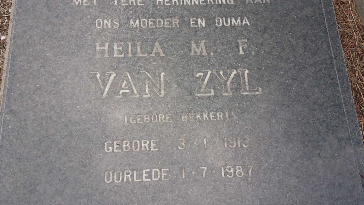 ZYL Heila M.F., van nee BEKKER 1913-1987
