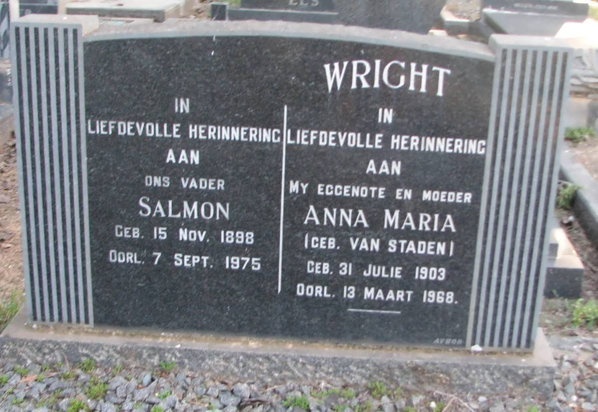WRIGHT Salmon 1898-1975 &amp; Anna Maria VAN STADEN 1903-1968