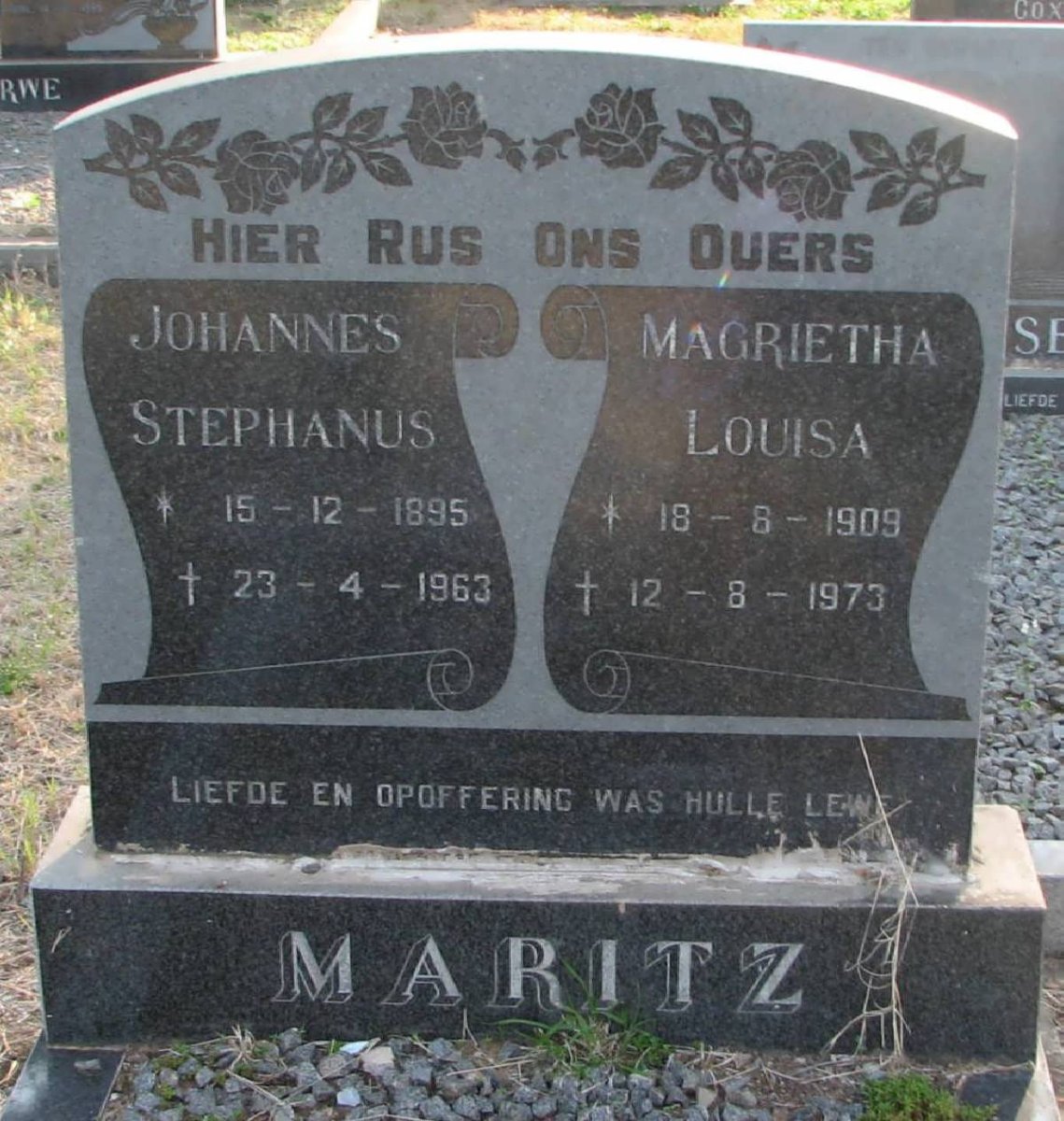 MARITZ Johannes Stephanus 1895-1963 &amp; Magrietha Louisa 1909-1973