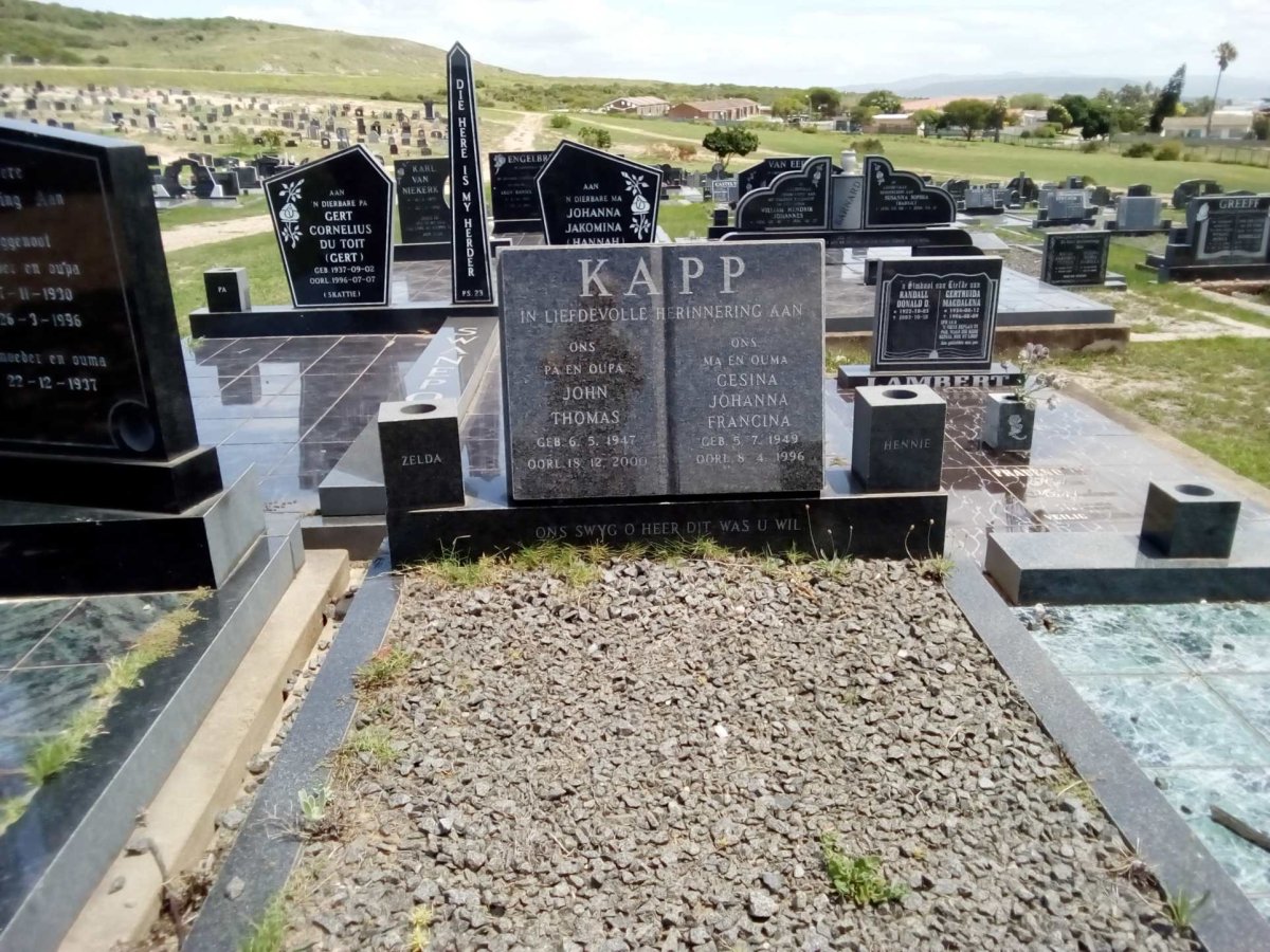 KAPP John Thomas 1947-2000 & Gezina Johanna Francina 1949-1996