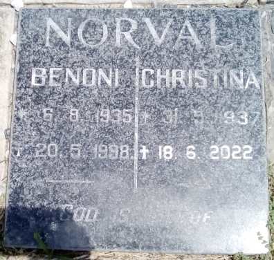 NORVAL Benoni 1935-1998 & Christina 1937-2022