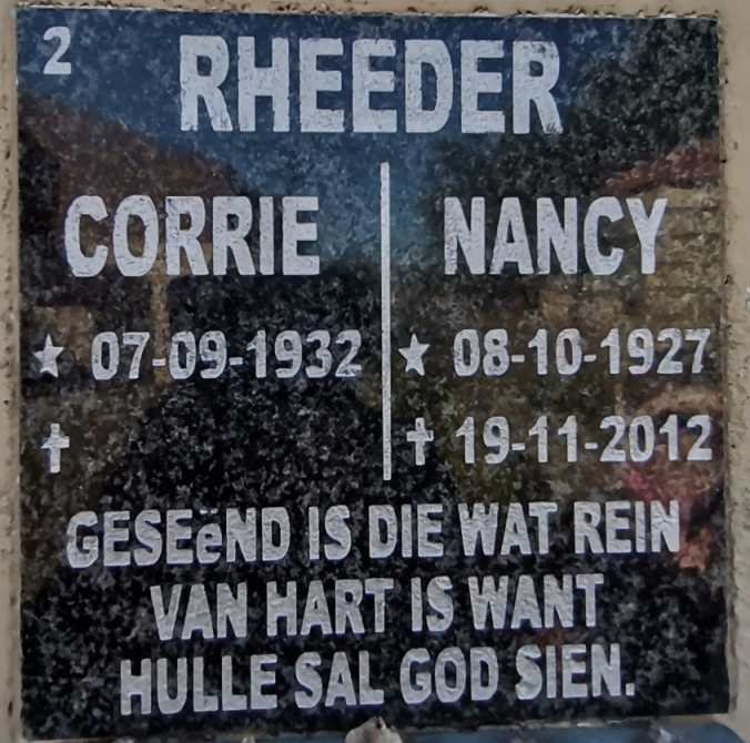 RHEEDER Corrie 1932- &amp; Nancy 1927-2012