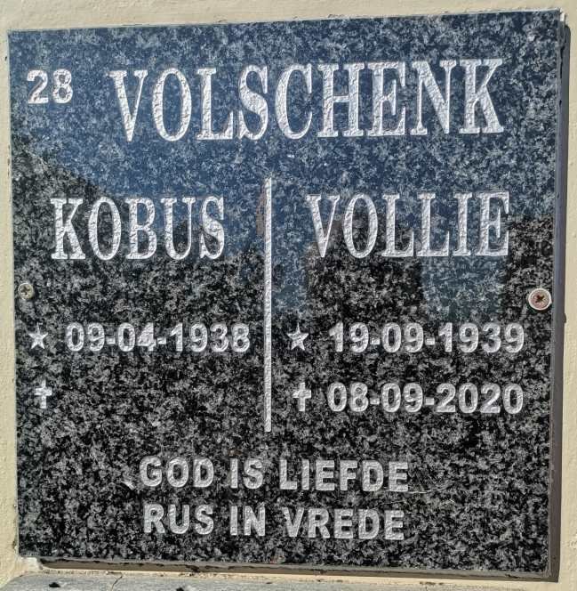 VOLSCHENK Kobus 1938- &amp; Vollie 1939-2020
