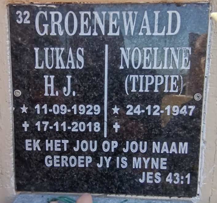 GROENEWALD Lukas H.J. 1929-2018 &amp; Noeline 1947-