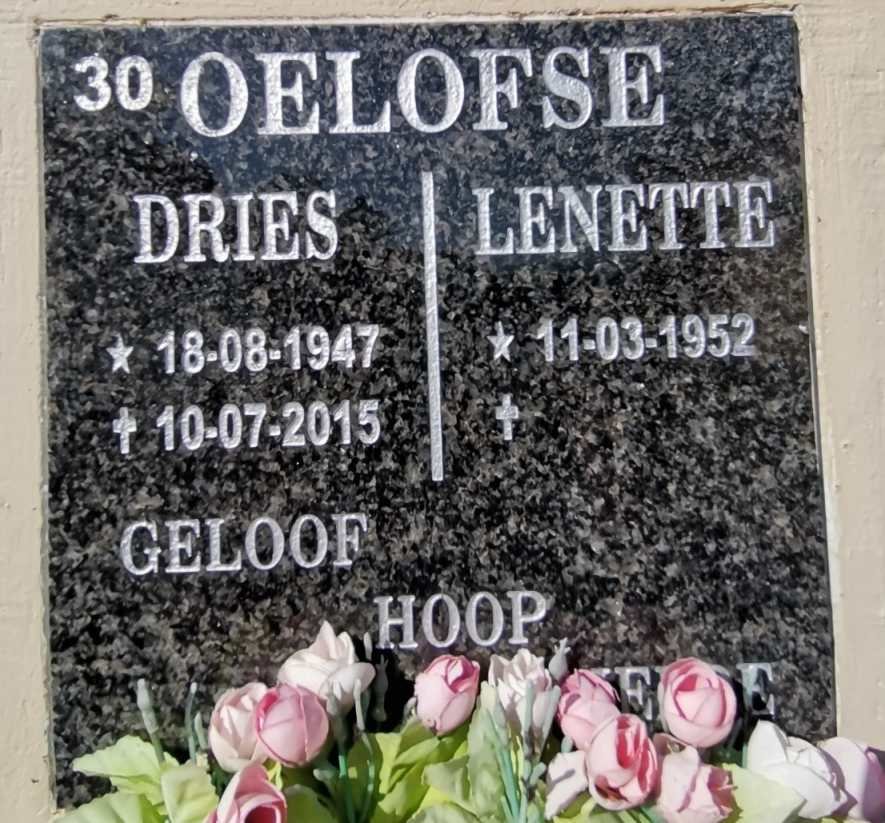 OELOFSE Dries 1947-2015 &amp; Lenette 1952-